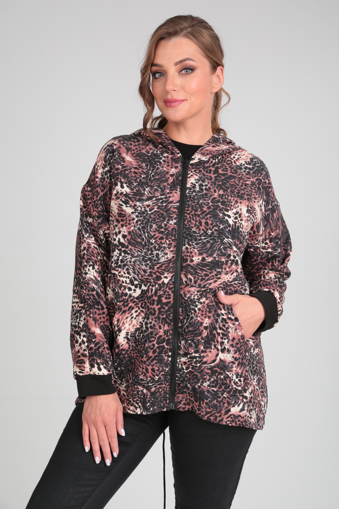 Джемпер Мишель Шик 770 черный, леопардовый принт - фото 1